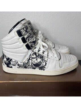 Authentic Rare Gucci 216202 High-Top Sneaker Men’s 8.5G White Black Graphic